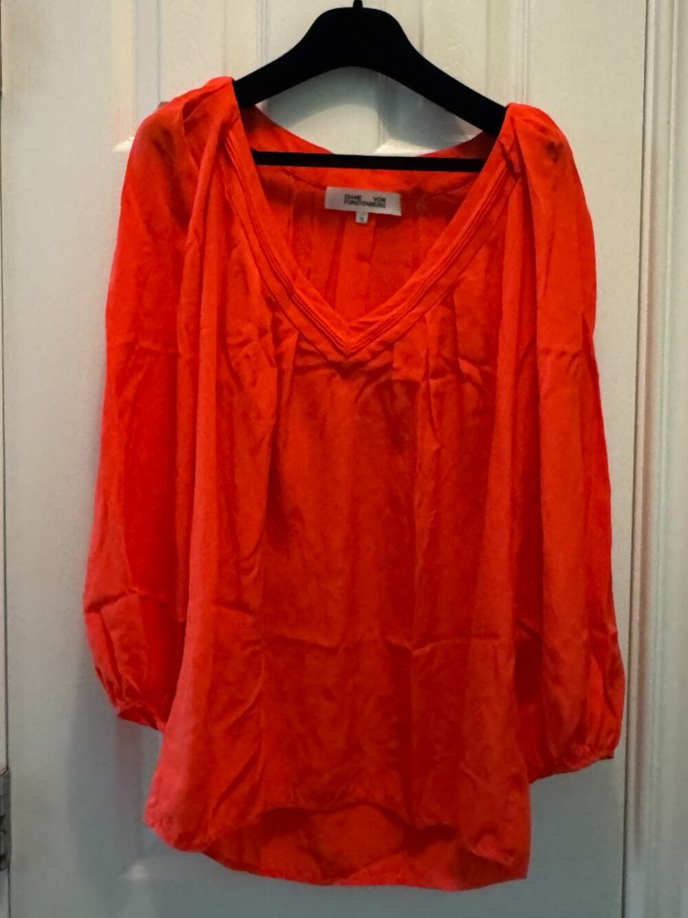 Diane Von Furstenberg Red/Orange Silk Blouse, Size 12